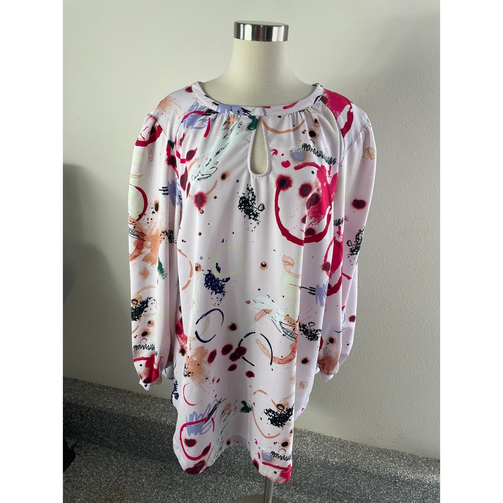 Melissa McCarthy Seven7 Womens Plus 1X Abstract Splatter Tie Back Tunic Top